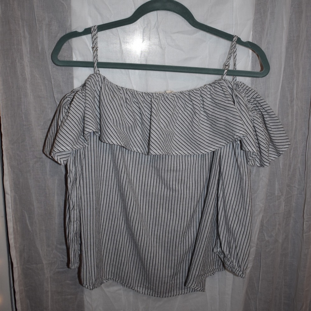 Off the Shoulder Blue Striped Top